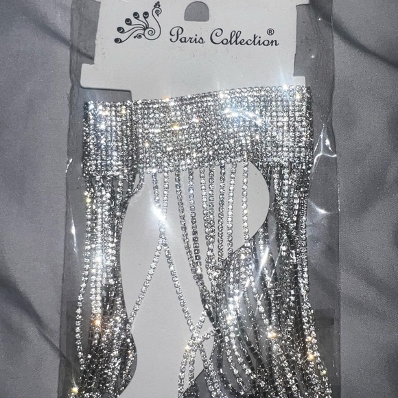 Silver Rhinestone Fringe Earrings - Picture 2 of 2